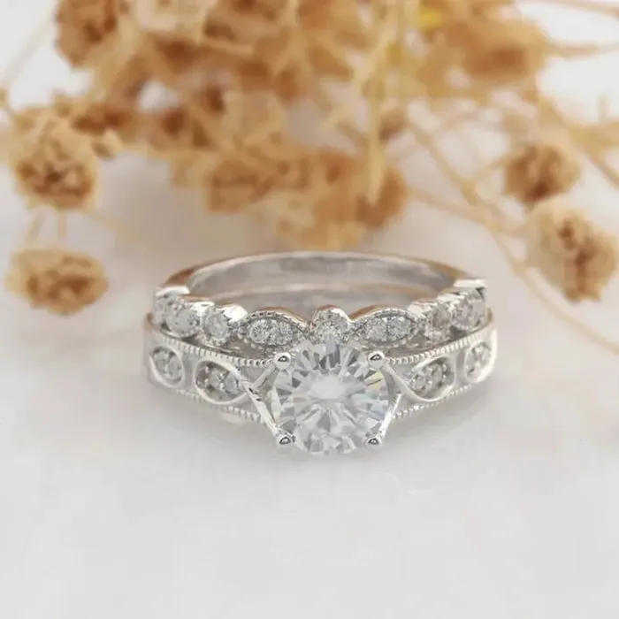 Luxus Moissanite Silver or Gold Filigree Milgrain Moissanite Bridal Set 1ct Earrings Luxus Moissanite Silver or Gold Filigree Milgrain Moissanite Bridal Set 1ct Earrings