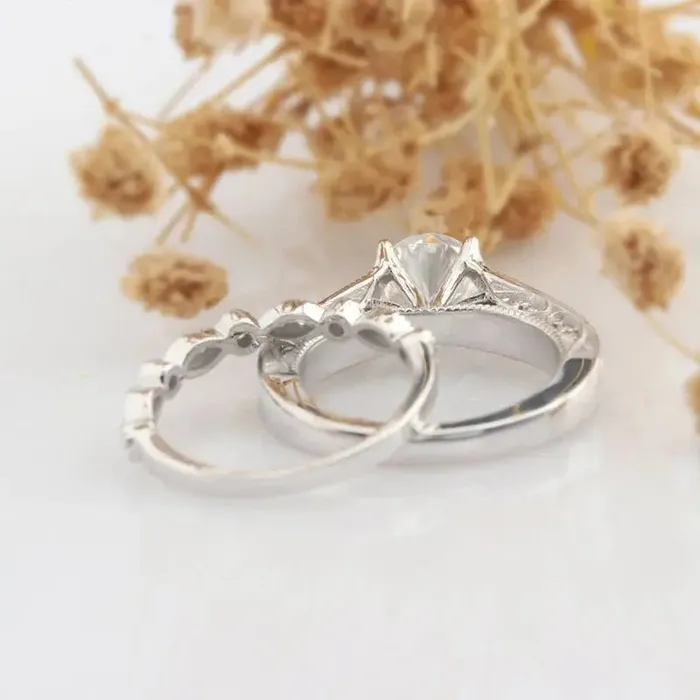 Luxus Moissanite Silver or Gold Filigree Milgrain Moissanite Bridal Set 1ct Earrings