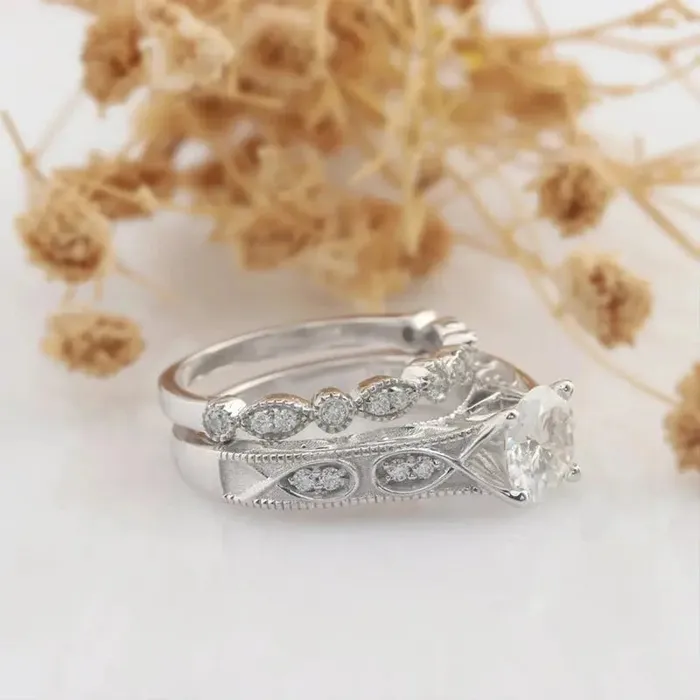 Luxus Moissanite Silver or Gold Filigree Milgrain Moissanite Bridal Set 1ct Earrings