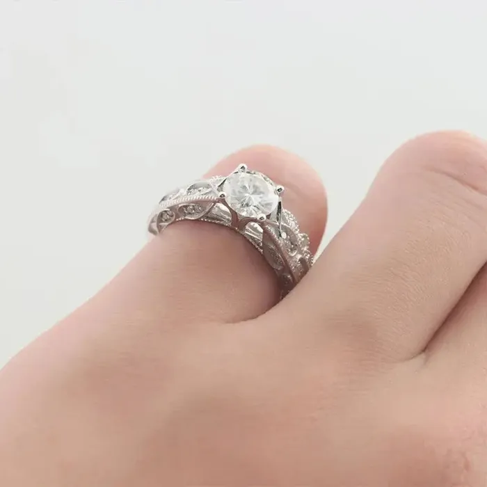 Luxus Moissanite Silver or Gold Filigree Milgrain Moissanite Bridal Set 1ct Earrings