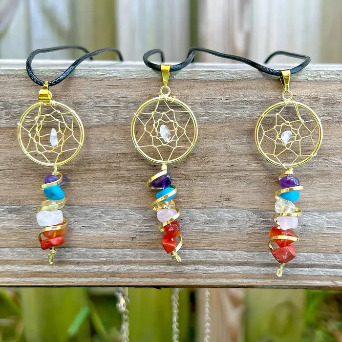 Magic Crystals Seven Chakra Infinity Dream Catcher Golden Necklace Necklaces