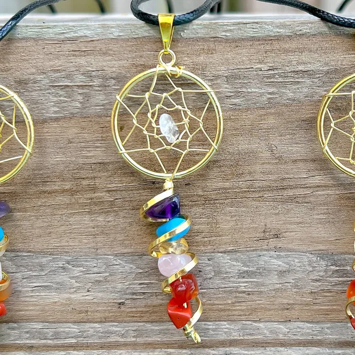Magic Crystals Seven Chakra Infinity Dream Catcher Golden Necklace Necklaces