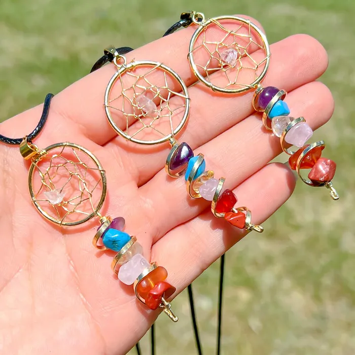 Magic Crystals Seven Chakra Infinity Dream Catcher Golden Necklace Necklaces