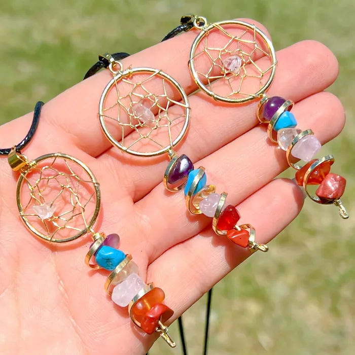 Magic Crystals Seven Chakra Infinity Dream Catcher Golden Necklace Necklaces