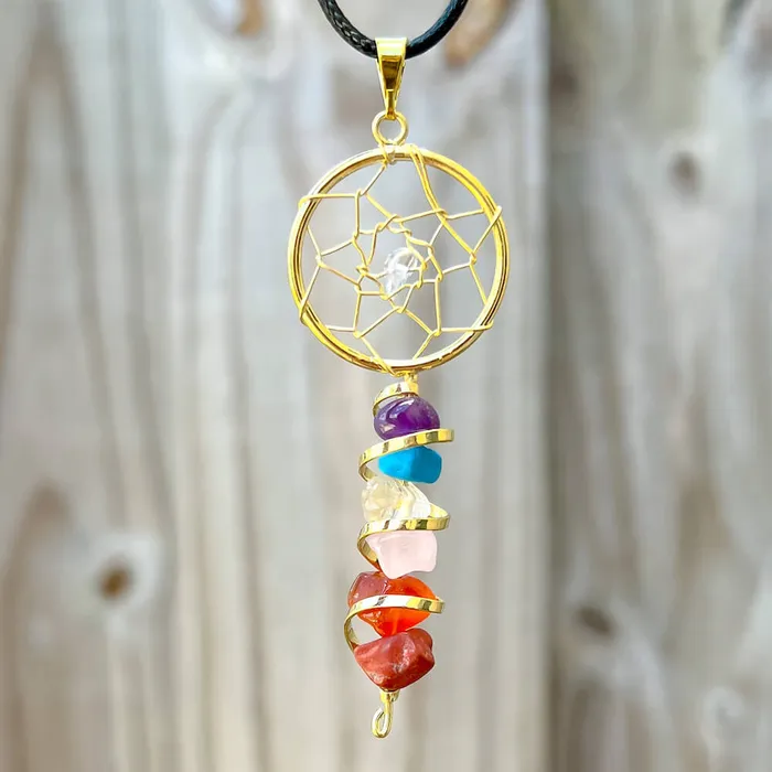 Magic Crystals Seven Chakra Infinity Dream Catcher Golden Necklace Necklaces