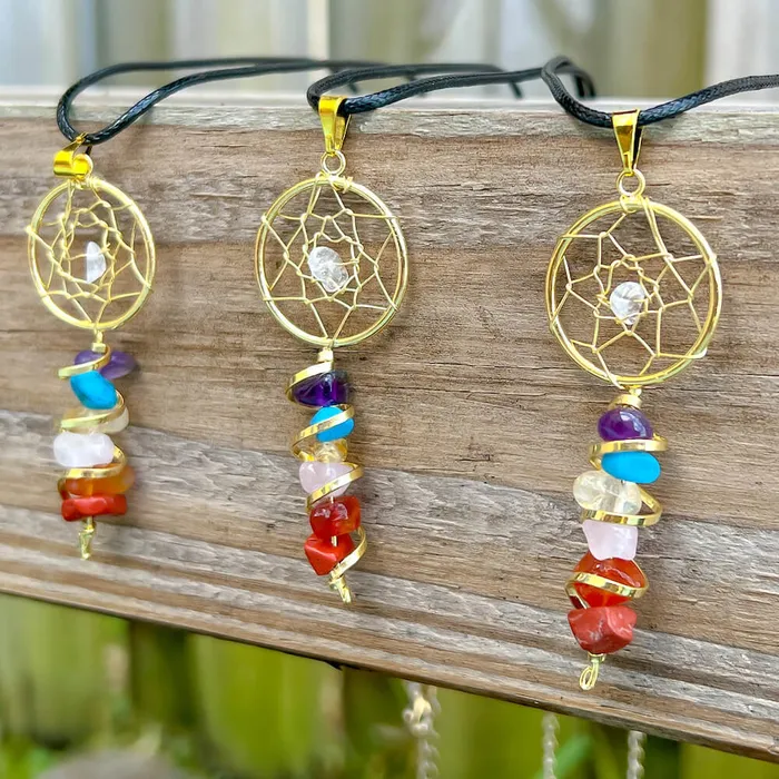 Magic Crystals Seven Chakra Infinity Dream Catcher Golden Necklace Necklaces