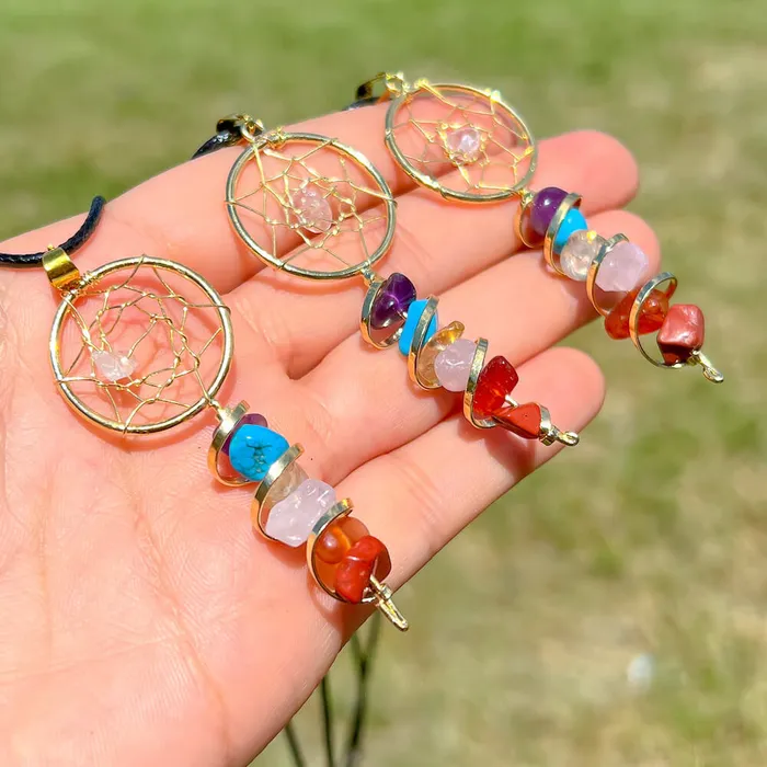 Magic Crystals Seven Chakra Infinity Dream Catcher Golden Necklace Necklaces
