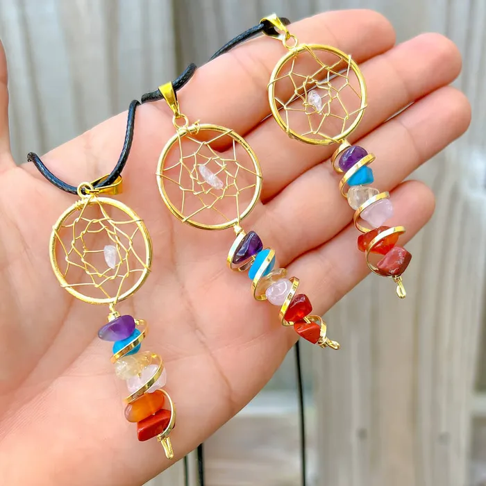 Magic Crystals Seven Chakra Infinity Dream Catcher Golden Necklace Necklaces