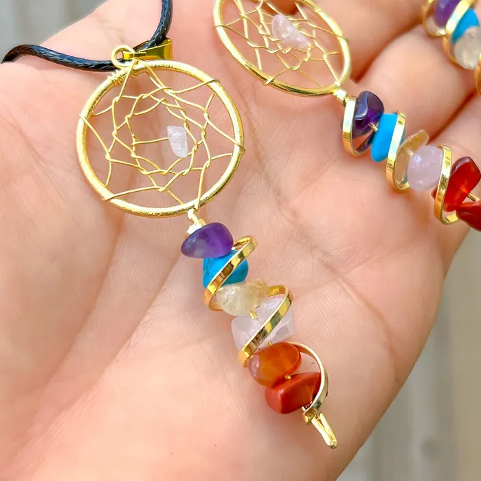 Magic Crystals Seven Chakra Infinity Dream Catcher Golden Necklace Necklaces