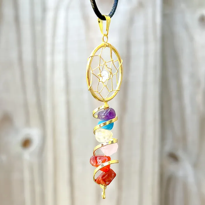 Magic Crystals Seven Chakra Infinity Dream Catcher Golden Necklace Necklaces