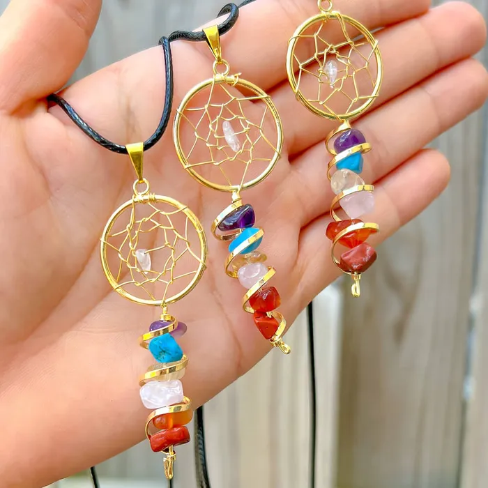 Magic Crystals Seven Chakra Infinity Dream Catcher Golden Necklace Necklaces