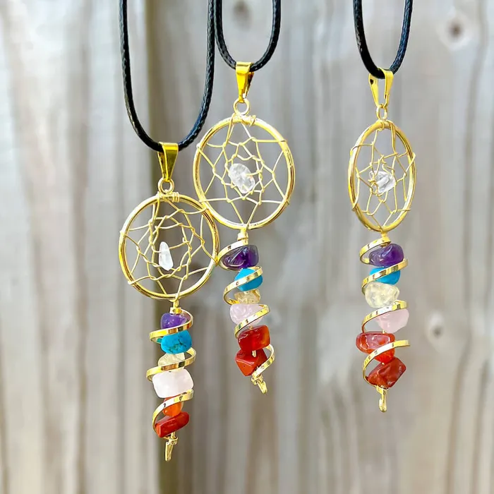 Magic Crystals Seven Chakra Infinity Dream Catcher Golden Necklace Necklaces