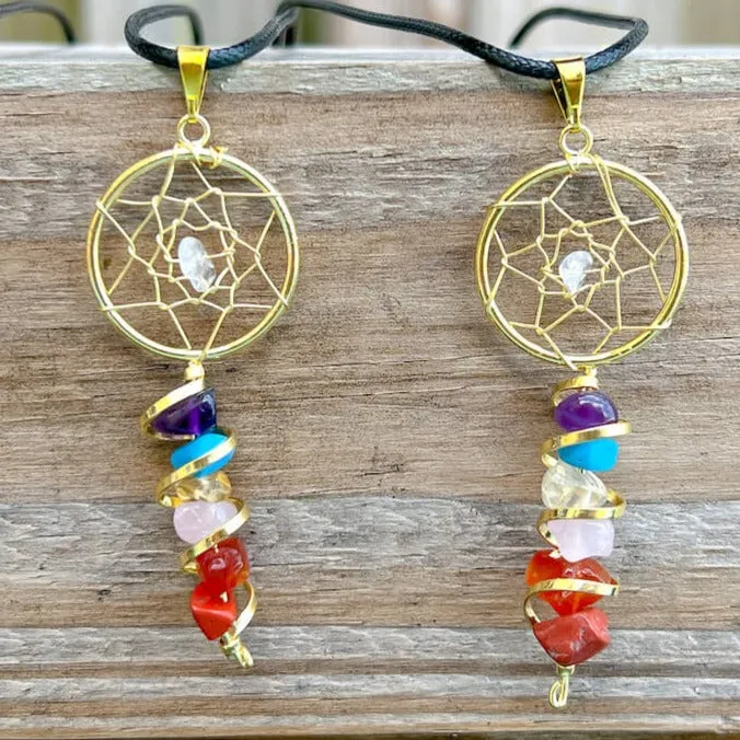 Magic Crystals Seven Chakra Infinity Dream Catcher Golden Necklace Necklaces