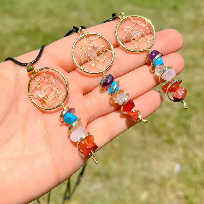 Magic Crystals Seven Chakra Infinity Dream Catcher Golden Necklace Necklaces