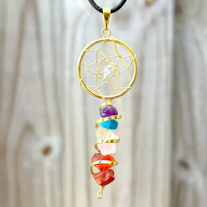 Magic Crystals Seven Chakra Infinity Dream Catcher Golden Necklace Necklaces