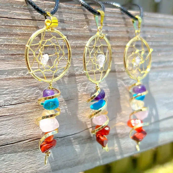 Magic Crystals Seven Chakra Infinity Dream Catcher Golden Necklace Necklaces