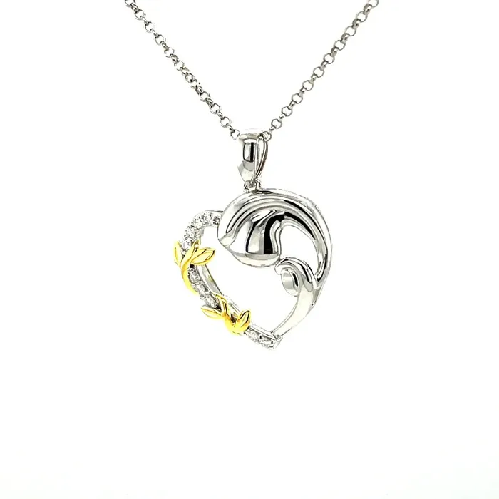 Necklaces Luxus Moissanite PLATINUM PLATED SILVER TWO TONE HEART PENDANT MOISSANITE AND POWER OF A MOTHERS LOVE POETRY CARD
