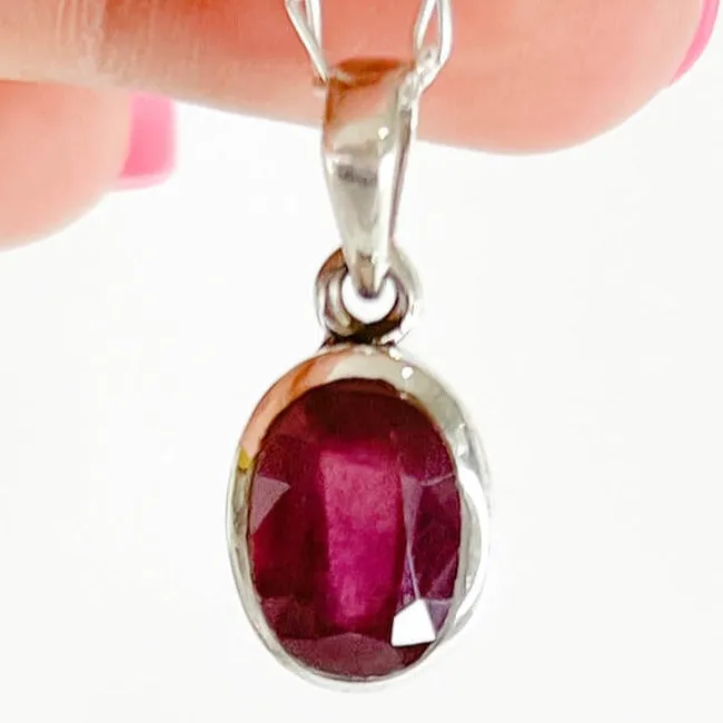 Necklaces Magic Crystals Faceted Ruby Sterling Silver Pendant Necklace