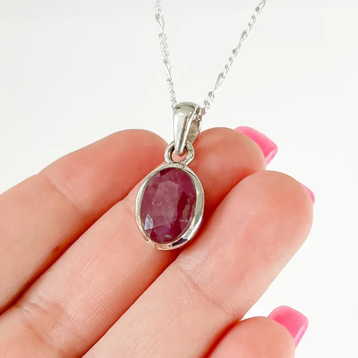 Necklaces Magic Crystals Faceted Ruby Sterling Silver Pendant Necklace