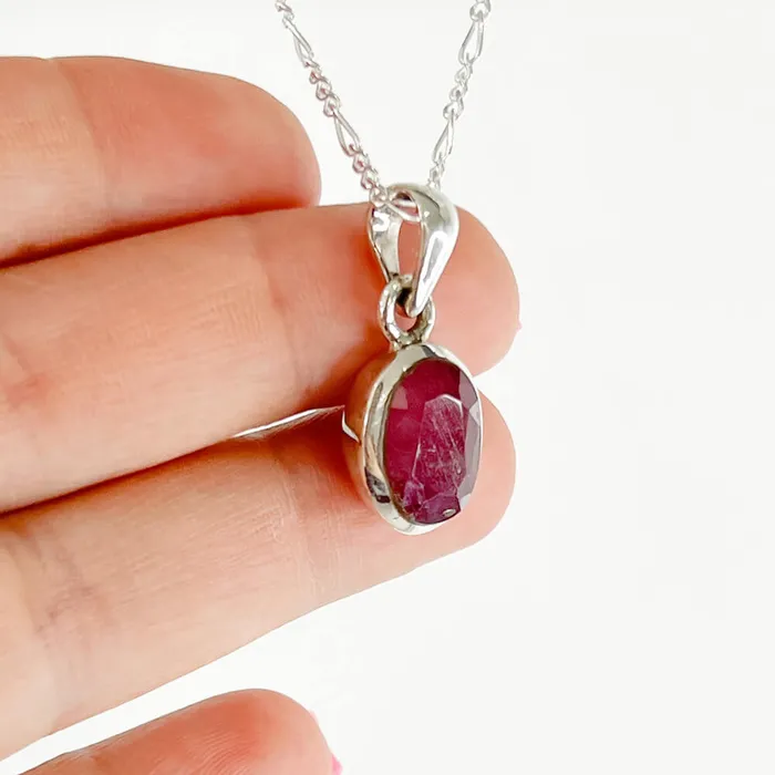Necklaces Magic Crystals Faceted Ruby Sterling Silver Pendant Necklace