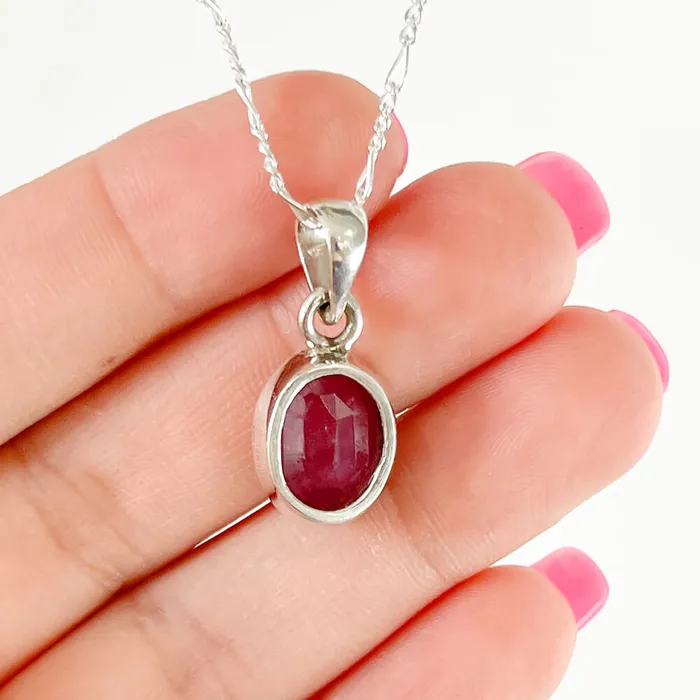 Necklaces Magic Crystals Faceted Ruby Sterling Silver Pendant Necklace