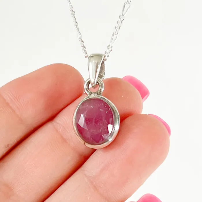 Necklaces Magic Crystals Faceted Ruby Sterling Silver Pendant Necklace