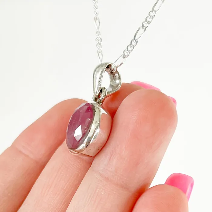 Necklaces Magic Crystals Faceted Ruby Sterling Silver Pendant Necklace