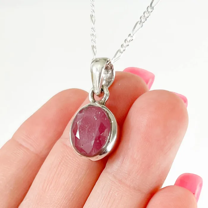 Necklaces Magic Crystals Faceted Ruby Sterling Silver Pendant Necklace