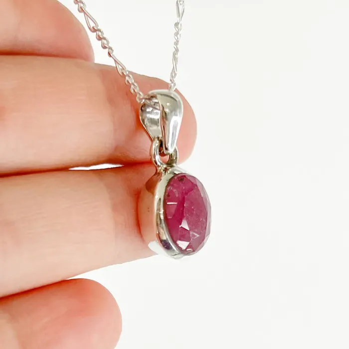 Necklaces Magic Crystals Faceted Ruby Sterling Silver Pendant Necklace