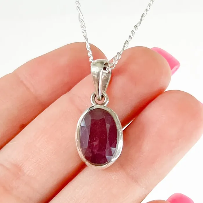 Necklaces Magic Crystals Faceted Ruby Sterling Silver Pendant Necklace
