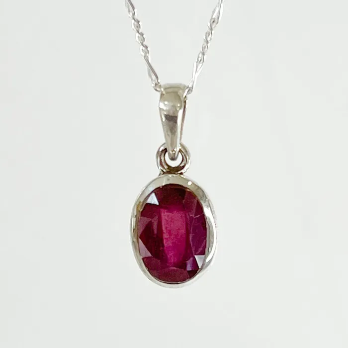 Necklaces Magic Crystals Faceted Ruby Sterling Silver Pendant Necklace