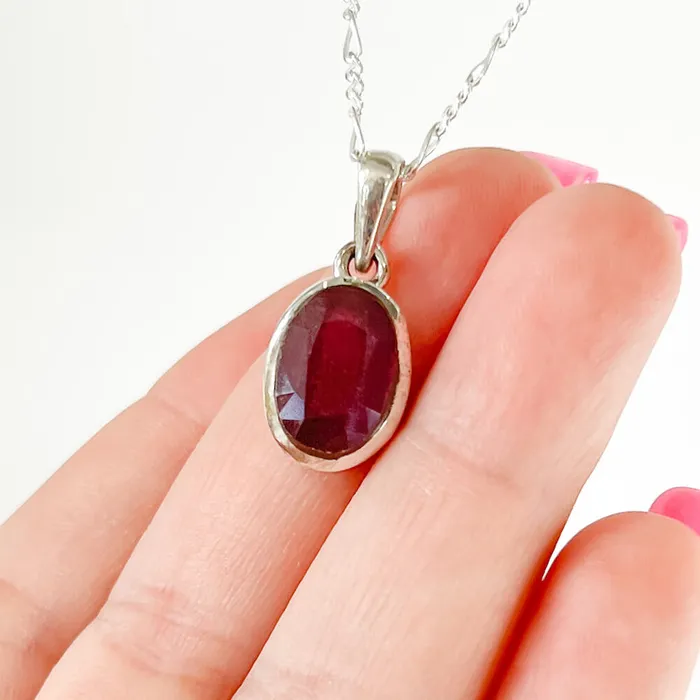 Necklaces Magic Crystals Faceted Ruby Sterling Silver Pendant Necklace