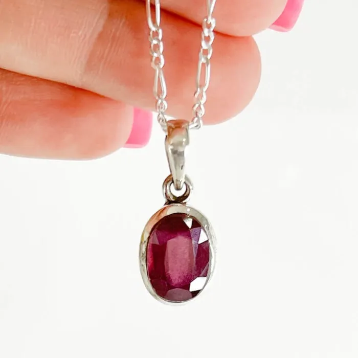 Necklaces Magic Crystals Faceted Ruby Sterling Silver Pendant Necklace