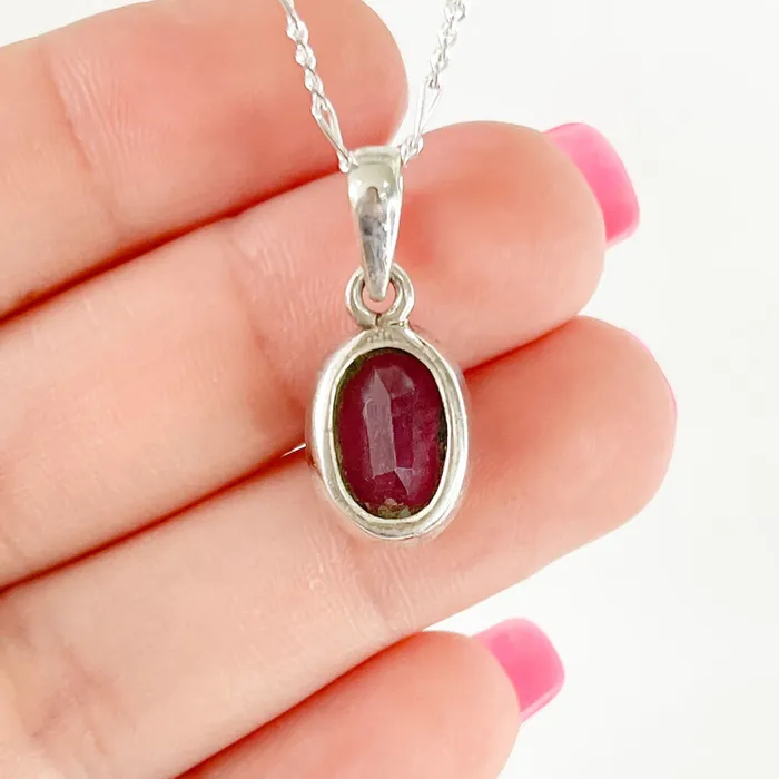 Necklaces Magic Crystals Faceted Ruby Sterling Silver Pendant Necklace
