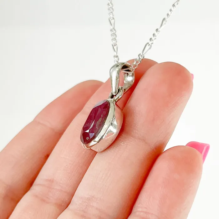 Necklaces Magic Crystals Faceted Ruby Sterling Silver Pendant Necklace