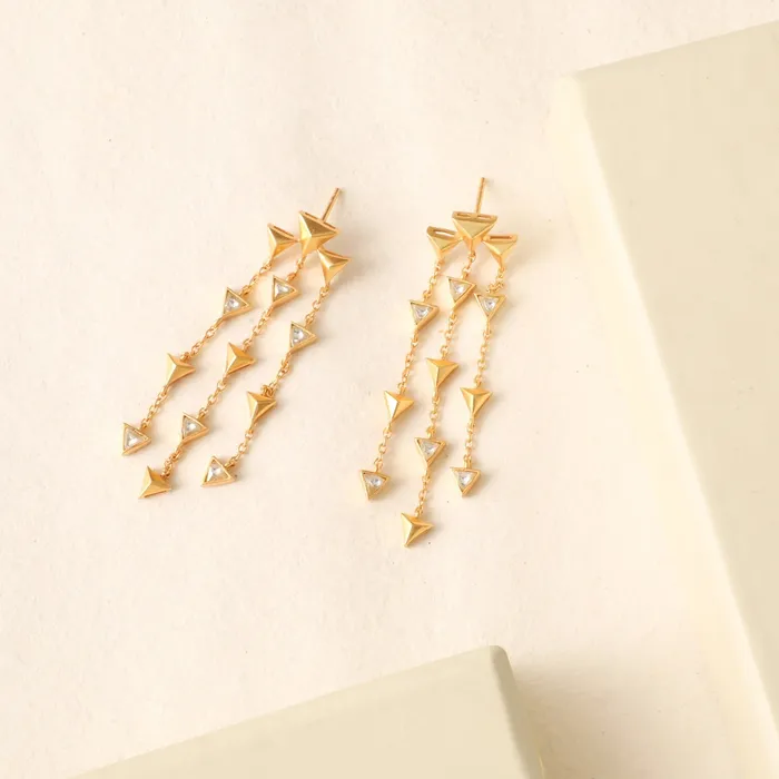 Pyramid Dainty Statement Silver Drop Earrings SILVER Earrings