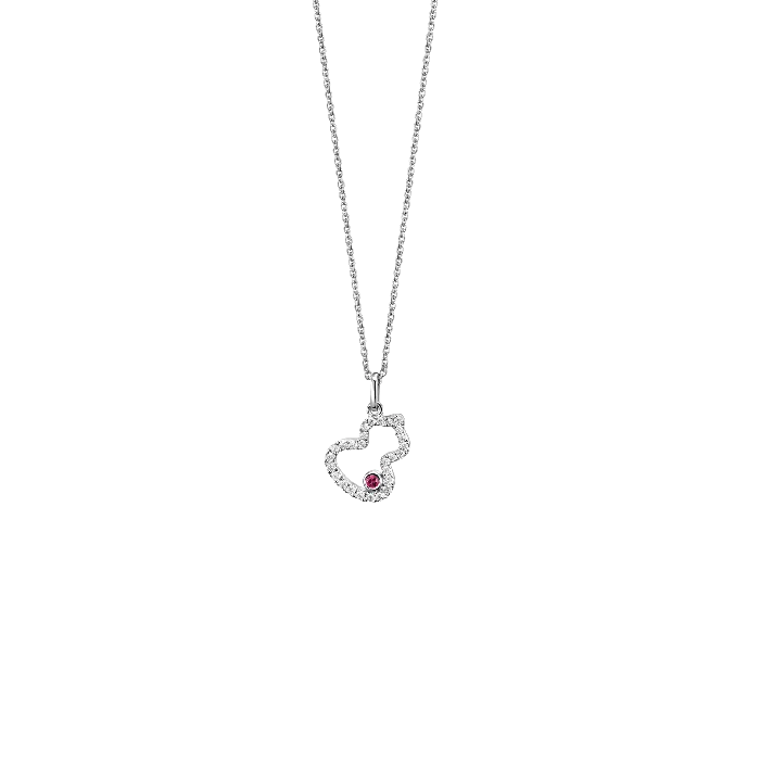 Qeelin Necklaces Petite Wulu Necklace White Gold Diamonds with Ruby