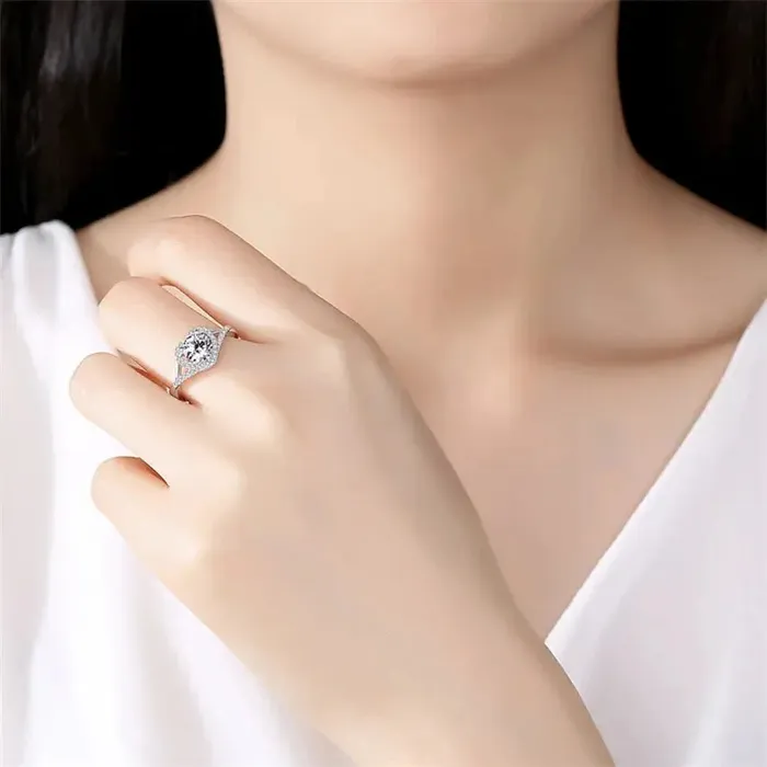 Rings 14k White Gold Heart Shaped Halo Moissanite Ring 1ct Center Stone Unique Engagement Ring Bands Luxus Moissanite Rings Jewelry
