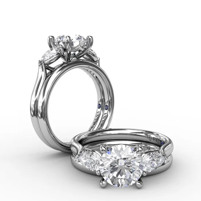 Rings International Diamond Center FANA Classic ThreeStone Engagement Ring Setting With PearShape Side Diamonds
