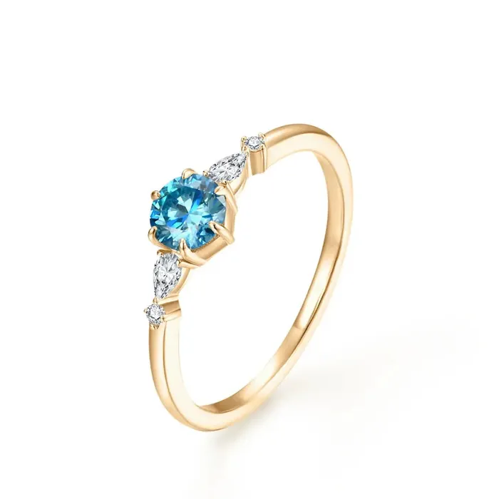 Rings Silver or Gold 05ct Blue Ocean Moissanite Ring with Side Accent Stones Luxus Moissanite