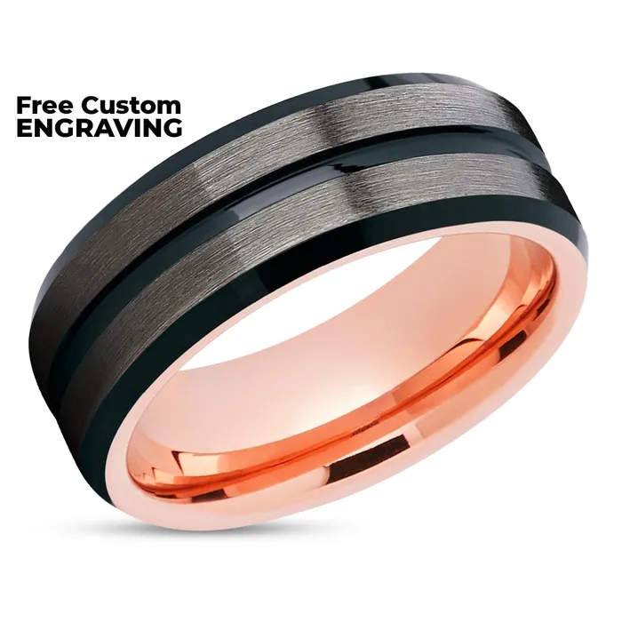 Rose Gold Tungsten Ring Black Wedding Ring Rose Gold Wedding Band Ring Clean Casting Jewelry Rings