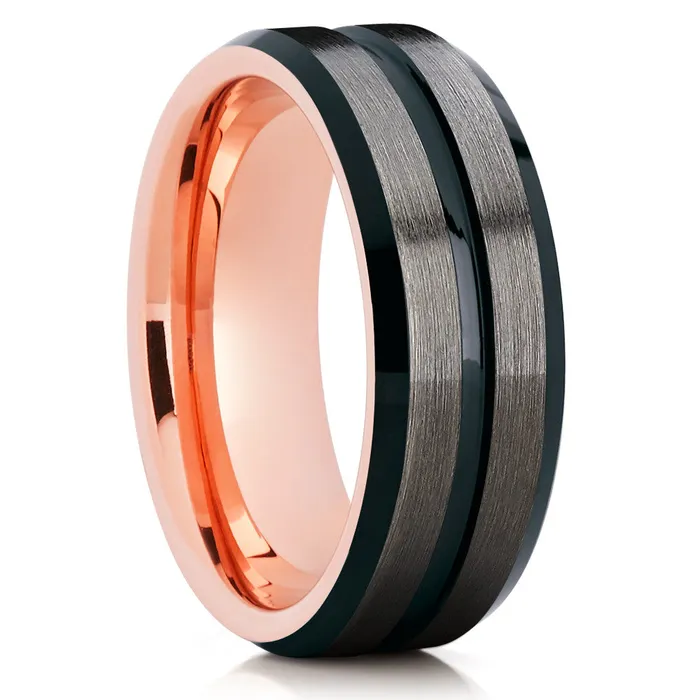 Rose Gold Tungsten Ring Black Wedding Ring Rose Gold Wedding Band Ring Clean Casting Jewelry Rings