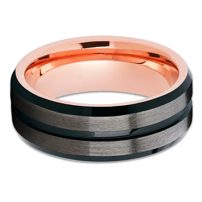 Rose Gold Tungsten Ring Black Wedding Ring Rose Gold Wedding Band Ring Clean Casting Jewelry Rings