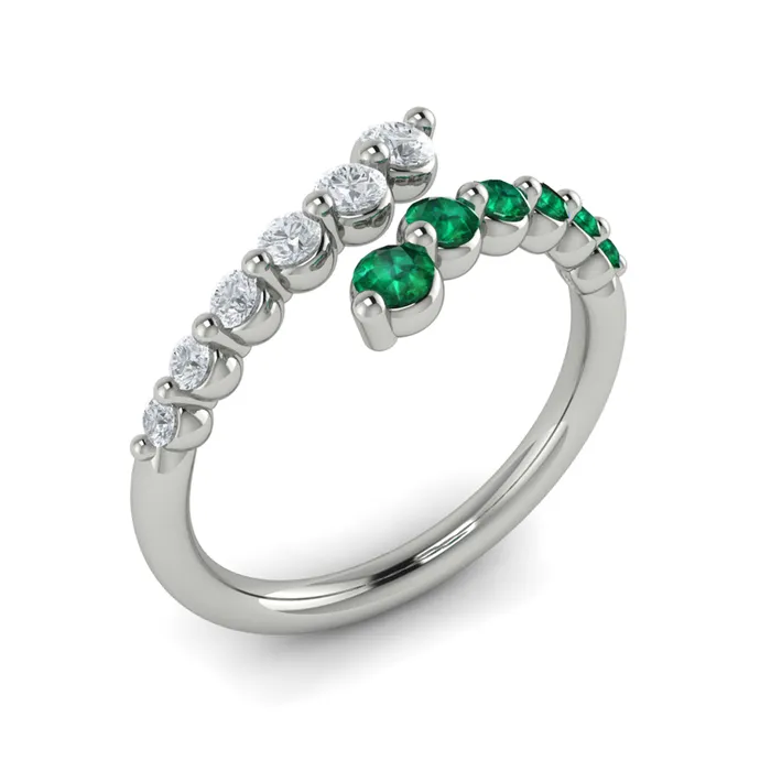 Shop IDC estore Rings Vlora Adella14K Diamond and Emerald Open Wrap Ring 026CTW Diamond 031CTW Emerald