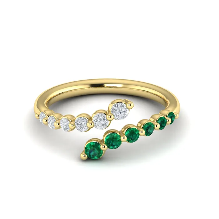 Shop IDC estore Rings Vlora Adella14K Diamond and Emerald Open Wrap Ring 026CTW Diamond 031CTW Emerald