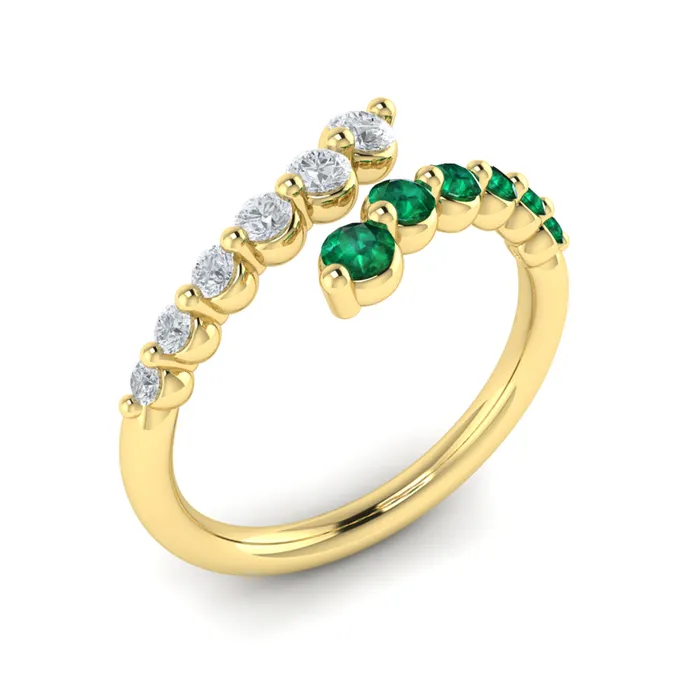 Shop IDC estore Rings Vlora Adella14K Diamond and Emerald Open Wrap Ring 026CTW Diamond 031CTW Emerald