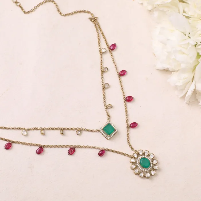 SILVER Necklaces Aarzoo Moissanites and Gemstone Silver Layered Necklace