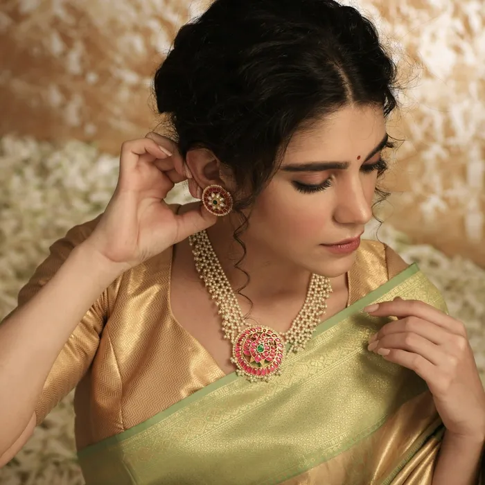SILVER Necklaces Aasma Kempu Jadau Silver Necklace Set