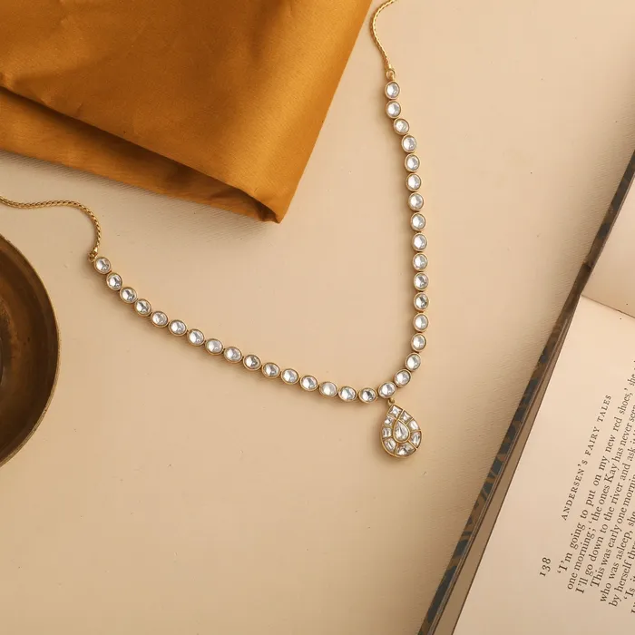 SILVER Necklaces Dogri Moissanite Gold Plated Silver Necklace