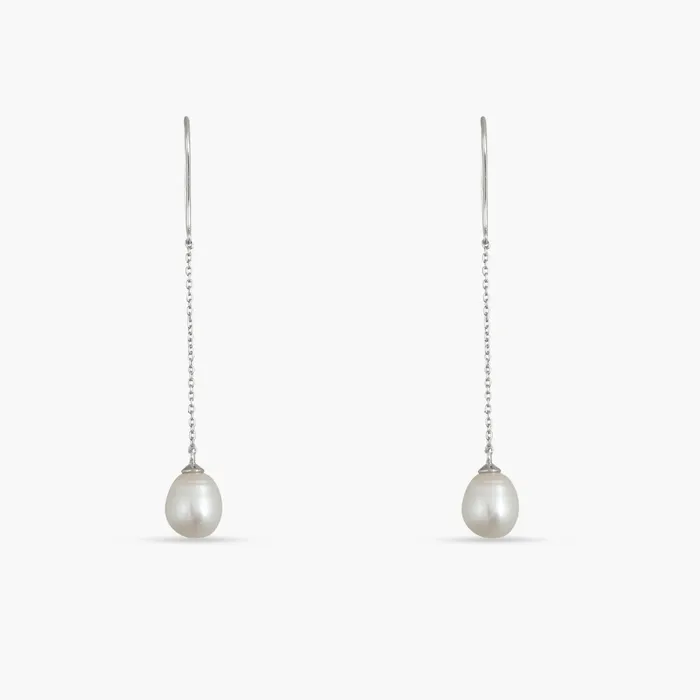 Solitaire Pearl Drop Earrings SILVER Earrings